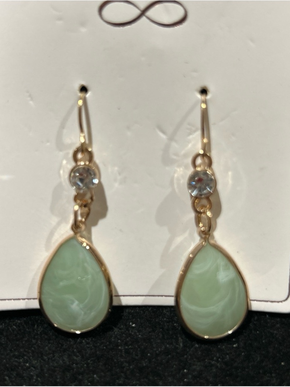 Gold-Frame Mint Teardrop Dangle Earrings